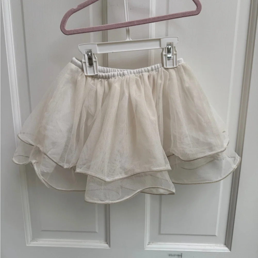 Cherokee 3T Girls Cream & Gold Trim Bubble Chiffon Formal Skirt